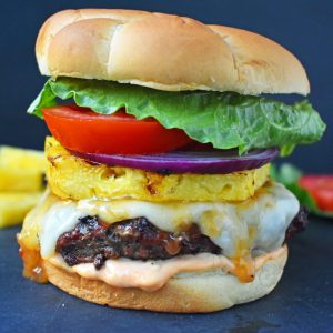 beef hawaiian burger and chips
